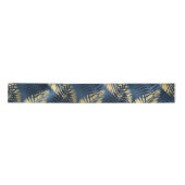 Zomer Tropisch Blauw Palmbladeren Goud Marine Exot Satijnen Lint (Voorkant)