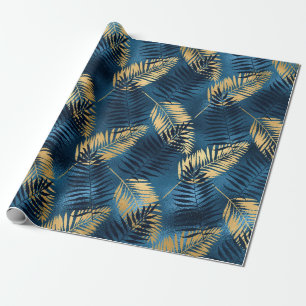 Zomer Tropisch Blauw Palmbladeren Patroon Cadeaupapier