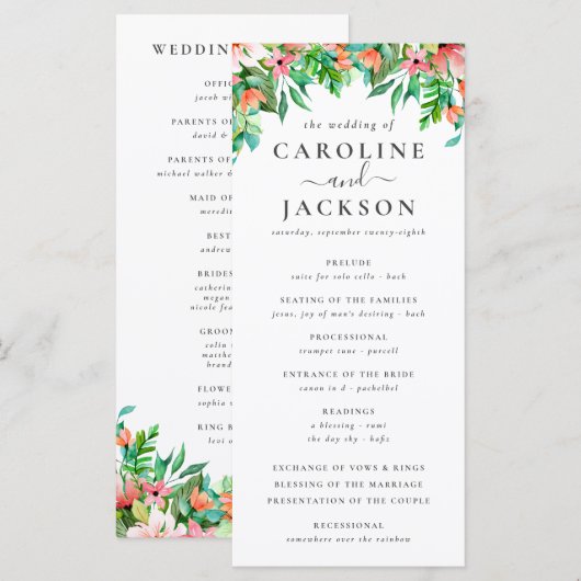 Zomer Tropisch Bloemen Bruiloft Programma (Voorkant / Achterkant)