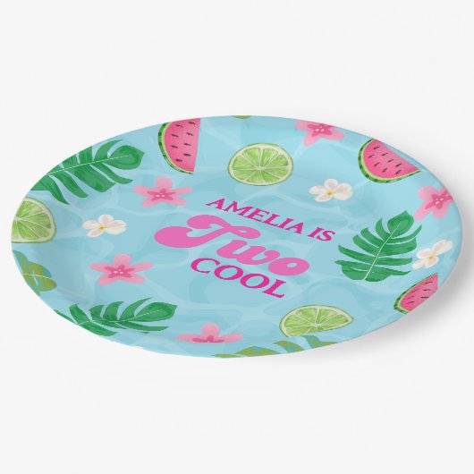 Zomer tropisch bloemenpoolfeest Verjaardag Papieren Bordje (Gekanteld)