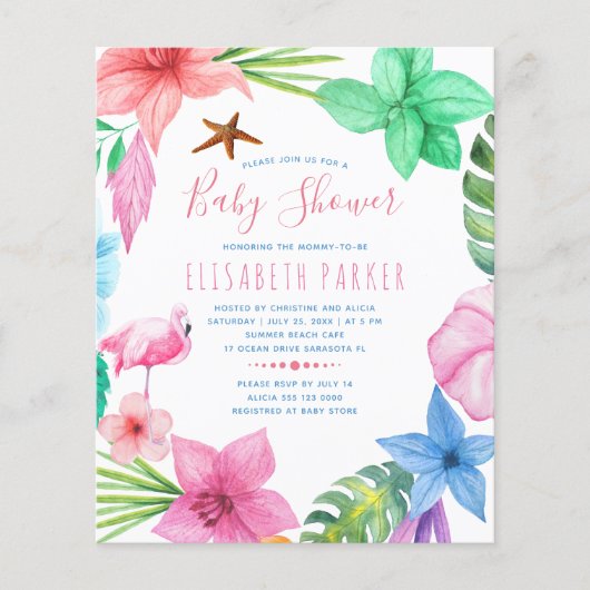 Zomer tropisch budget babyshower uitnodiging (Voorkant)