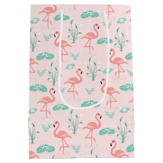 Zomer tropisch Flamingo pastel roze Medium Cadeauzakje (Achterkant)