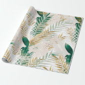 Zomer Tropisch Groen Goud Palm gebladerte groen Cadeaupapier (Uitgerold)