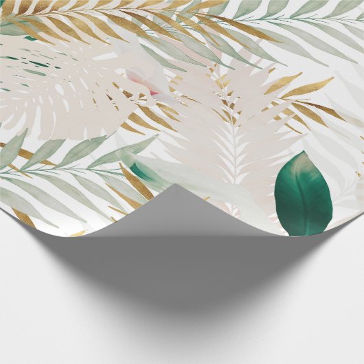 Zomer Tropisch Groen Goud Palm gebladerte groen Cadeaupapier (Hoek)