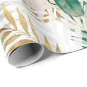 Zomer Tropisch Groen Goud Palm gebladerte groen Cadeaupapier (Rol Hoek)