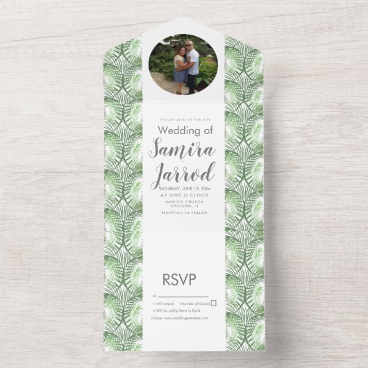 Zomer Tropisch Groen Palm Foto Bruiloft All In One Uitnodiging (Binnen)