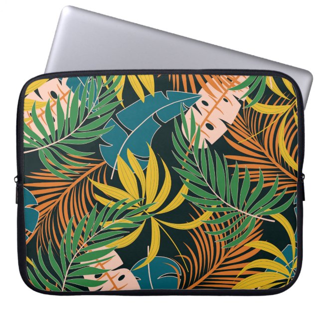 Zomer Tropisch Helder Planten Patroon Laptop Sleeve (Voorkant)