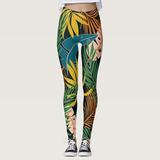 Zomer Tropisch Helder Planten Patroon Leggings (Voorkant)