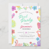 Zomer Tropisch Kinder Pool Verjaardagsfeest Kaart (Voorkant)