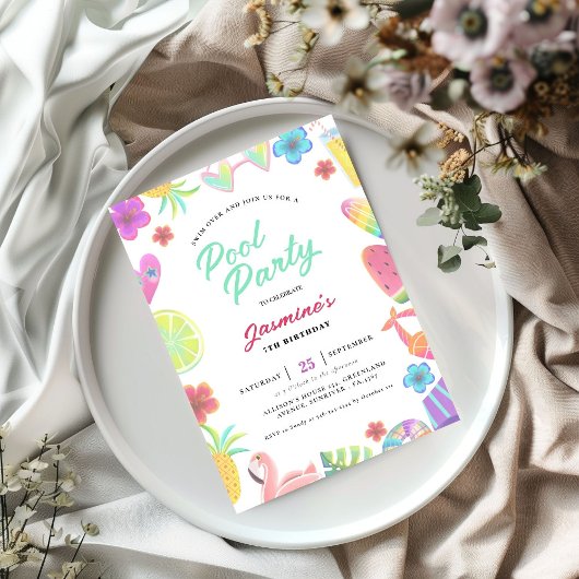 Zomer Tropisch Kinder Pool Verjaardagsfeest Kaart