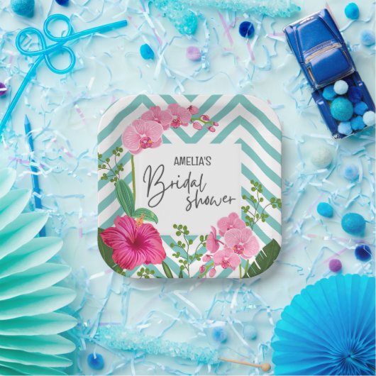 Zomer tropisch strand floraal Vrijgezellenfeest Papieren Bordje (Feest)