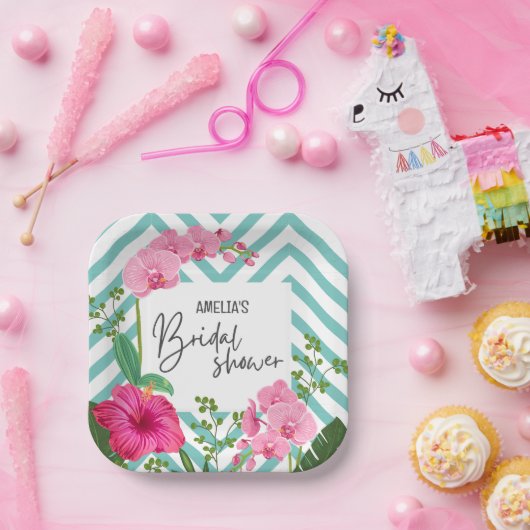 Zomer tropisch strand floraal Vrijgezellenfeest Papieren Bordje (Feest)