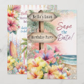 Zomer Tropisch Strand Luau Kaart om de datum te re (Voorkant / Achterkant)