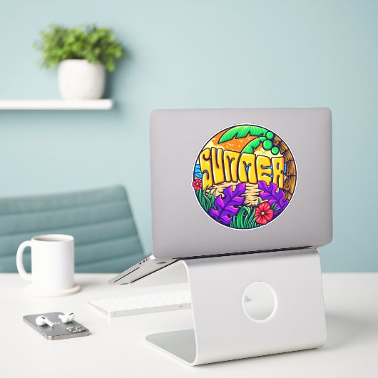Zomer Tropisch Strand Thema Sticker (Laptop op bureau)