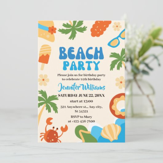 Zomer Tropisch strand voor meisjes Feestverjaardag Kaart (Staand voorkant)