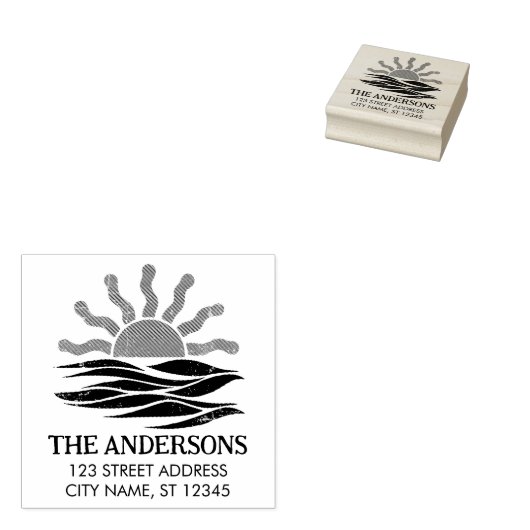 Zomer Tropisch Strand Zonsondergang Aangepast Reto Rubberstempel (Gestempeld)