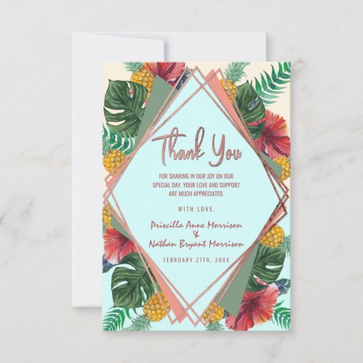 Zomer Tropische Ananas Bladeren Bloemen Dank u Bedankkaart (Voorkant)