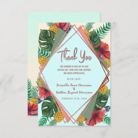 Zomer Tropische Ananas Bladeren Bloemen Dank u Bedankkaart (Voorkant / Achterkant)