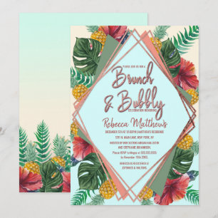 Zomer Tropische Ananas Bloemen Brunch en Bubbly Kaart