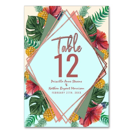 Zomer Tropische Ananas Leaf Bloemen Tafelnummer (Voorkant)