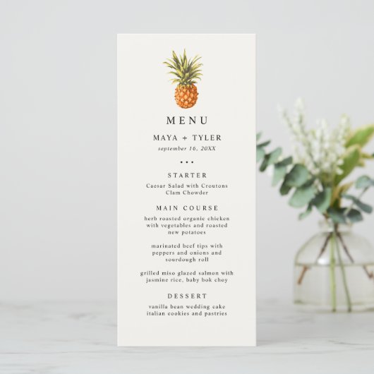 Zomer Tropische Ananas Patroon Bruiloft Menu (Staand voorkant)