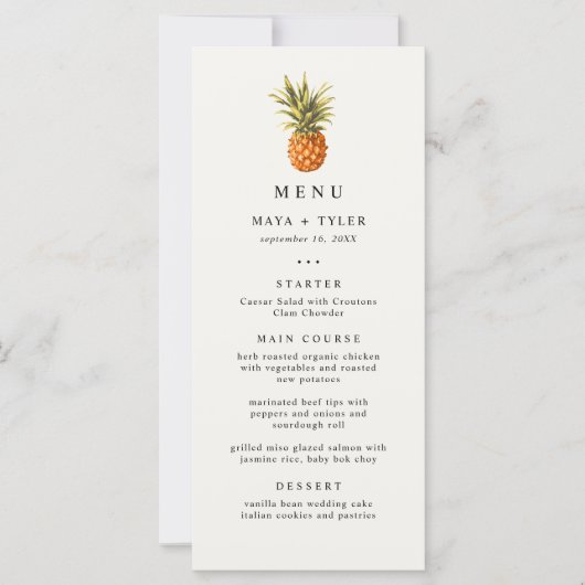 Zomer Tropische Ananas Patroon Bruiloft Menu (Voorkant)