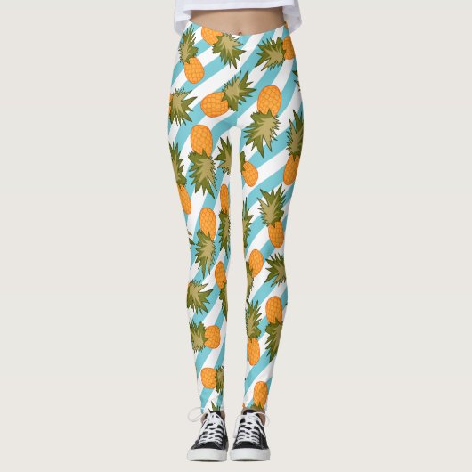 Zomer Tropische Ananas & Stripes Leggings (Voorkant)