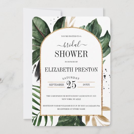 Zomer Tropische Bladeren Boog Frame Bruidsdouche Kaart (Voorkant)