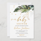 Zomer tropische bladeren en gouden meisje baby sho kaart (Voorkant)