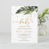 Zomer tropische bladeren en gouden meisje baby sho kaart (Staand voorkant)