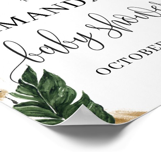 Zomer tropische bladeren goud baby shower welkom poster (Hoek)