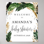 Zomer tropische bladeren goud baby shower welkom poster (Voorkant)