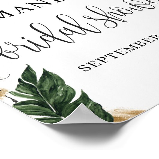 Zomer tropische bladeren gouden bruidsdouche welko poster (Hoek)