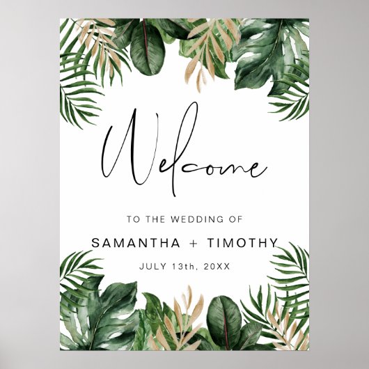 Zomer Tropische bladeren Portret Bruiloft Welkom Poster (Voorkant)