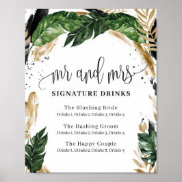 Zomer tropische bladeren signature drankjes bord poster