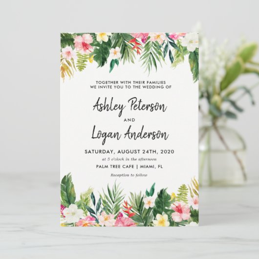 Zomer Tropische Bladeren Trouw Uitnodigingskaart Kaart (Staand voorkant)