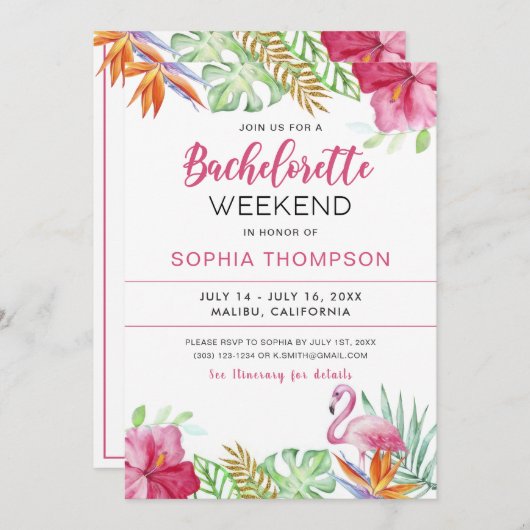 Zomer Tropische Flamingo Bachelorette uitnodiging (Voorkant / Achterkant)