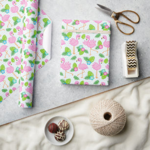 Zomer Tropische Flamingo en Bloem Motief Cadeaupapier