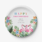 Zomer Tropische Flamingo Happy 1st Verjaardagsfees Papieren Bordje (Voorkant)