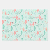 Zomer tropische Flamingo pastel blauwe set van 3 Inpakpapier Vel (Voorkant)