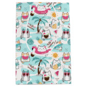 Zomer tropische katten pastel roze medium cadeauzakje (Voorkant)