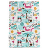 Zomer tropische katten pastel roze medium cadeauzakje (Achterkant)