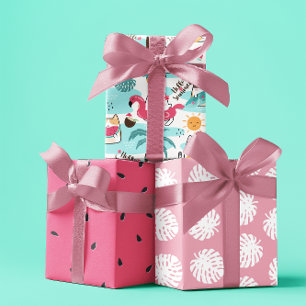 Zomer tropische katten pastel roze set van 3 inpakpapier vel