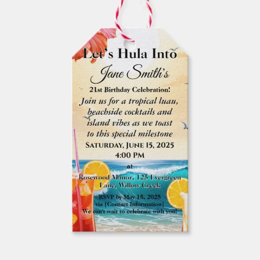 Zomer Tropische Luau Beach Party 21e verjaardag Cadeaulabel (Voorkant)