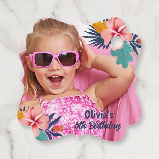 Zomer tropische luau Meisje zwembad verjaardag fot Bedankjes Labels (Achterkant)