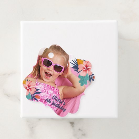 Zomer tropische luau Meisje zwembad verjaardag fot Bedankjes Labels (In situ)