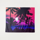 Zomer Tropische Neon Roze Blauwe Palmbomen Zonsond Wandkleed (Voorkant (horizontaal))