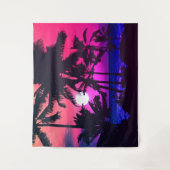 Zomer Tropische Neon Roze Blauwe Palmbomen Zonsond Wandkleed (Voorkant)