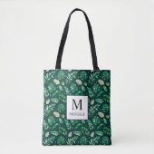 Zomer Tropische palmbladeren Monogram en Naam Tote Bag (Voorkant)