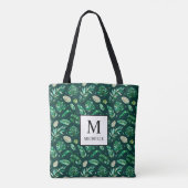 Zomer Tropische palmbladeren Monogram en Naam Tote Bag (Achterkant)